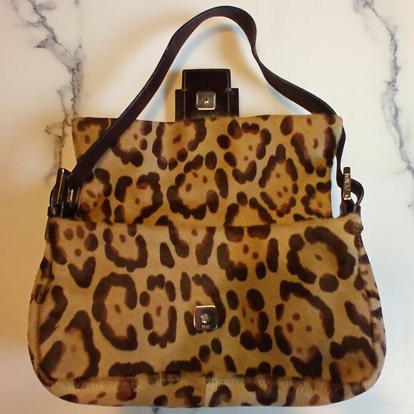 Fendi Baguette Pony-Hair and Leather Leopard Print Shoulder Bag Rare - Picture 7 of 16
